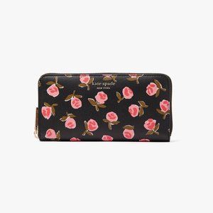 Kate Spade Spencer Ditsy Rose Zip-around Continental Wallet BLACK MULTI